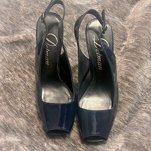 Delman platform sling back heels Patent leather Pre-owned size 8 1/2